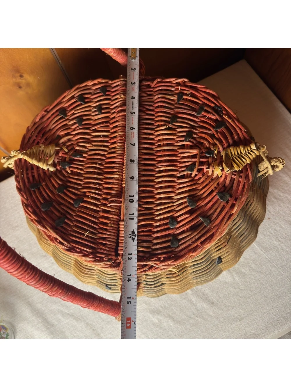 Vintage Watermelon Wicker Picnic Basket Split Lid Summer Kitchen Decor